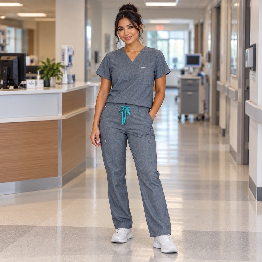 FIGS Women's Large Scrub Set Catarina Top Kade Cargo Pants Nursecore Stretch L